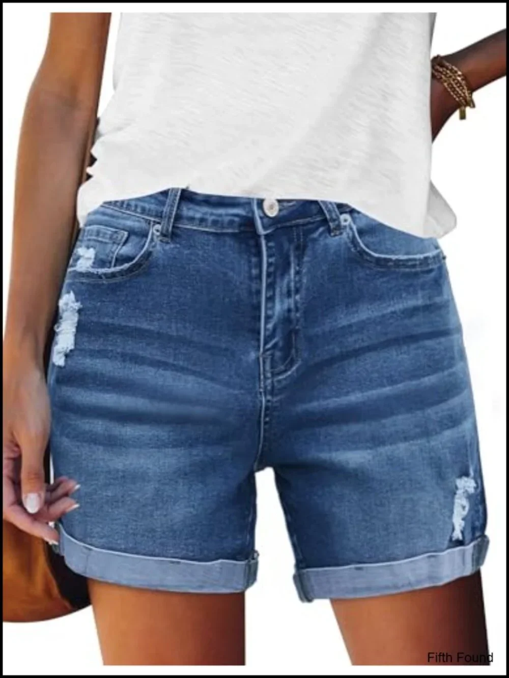 High Waisted Stretch Ripped Denim Shorts for Women